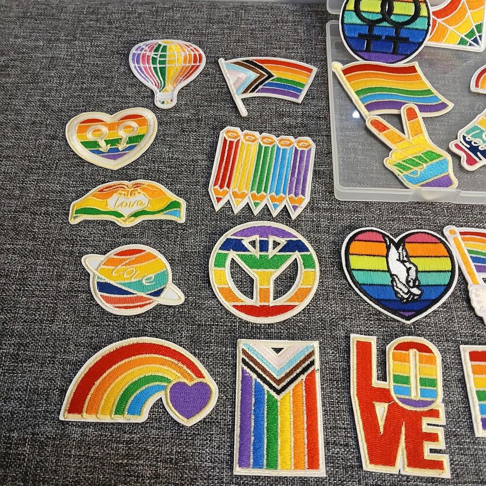 Lot 27 LGBTQIA+ Pride Iron On Sew On Patches Rainbow Flags Hearts Love Craft Set